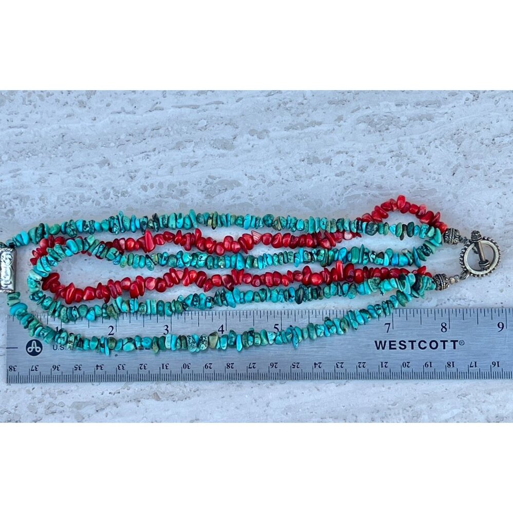 Turquoise & Vintage Coral Beaded Necklace Trigg Leather Horse Equestrian pendant - Picture 10 of 12